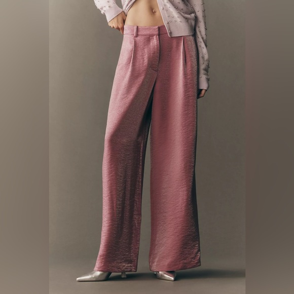 Anthropologie Maeve Shimmered Wide-Leg Trousers Pants Size 12 - Picture 6 of 6